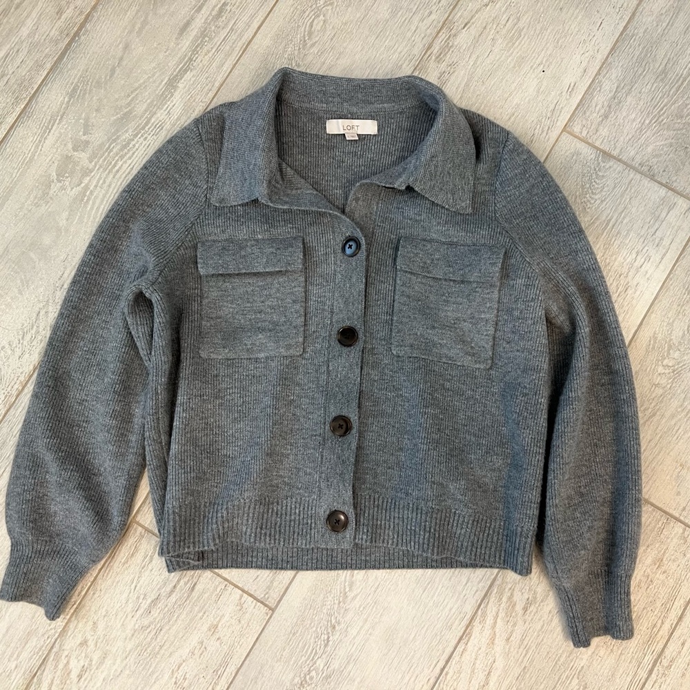 Loft Collared Pocket Sweater Jacket